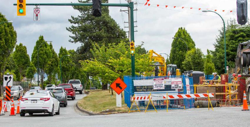 Construction along a busy intersection