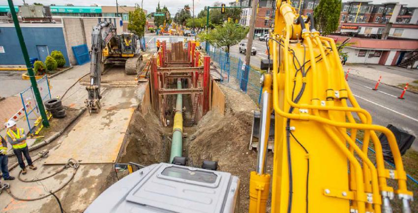 Gas line trench alongside a roadway