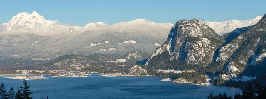 Squamish inlet with snowy mountains 