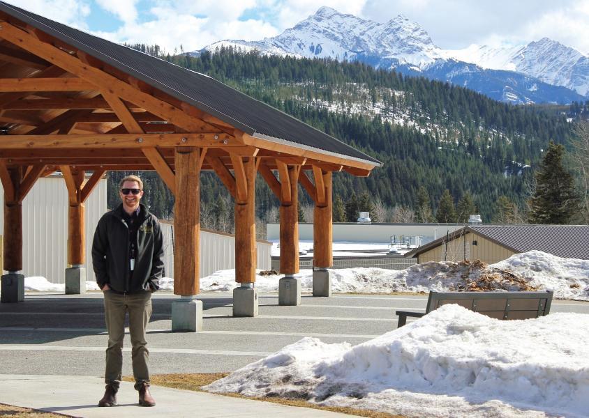 Jeremy Johnston, director of planning and development services for the District of Elkford, stands in front of the Elkford Meeting Place gazebo
