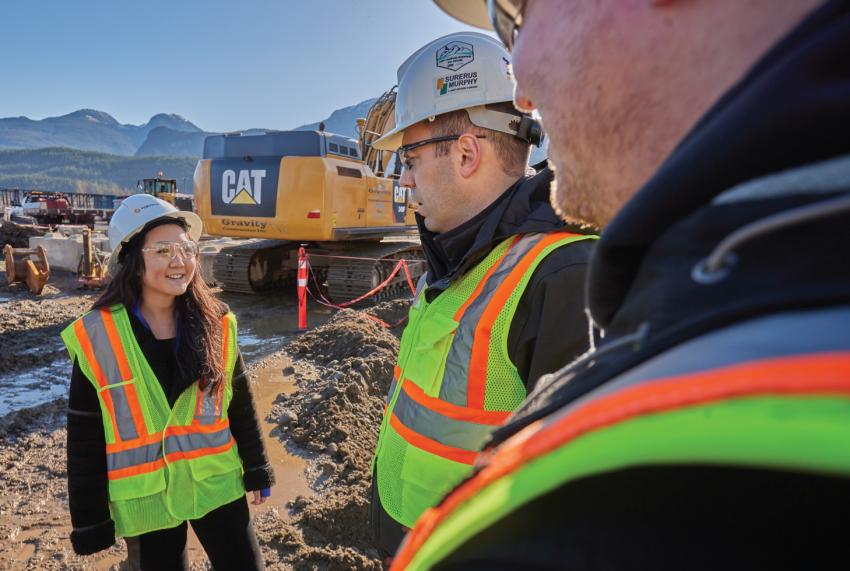 Pictured: (L to R) Agatha Ho, Indigenous relations manager, Darrin Marshall, EGP project director and Todd Lewis, FortisBC environmental lead at the EGP Project site in Squamish.