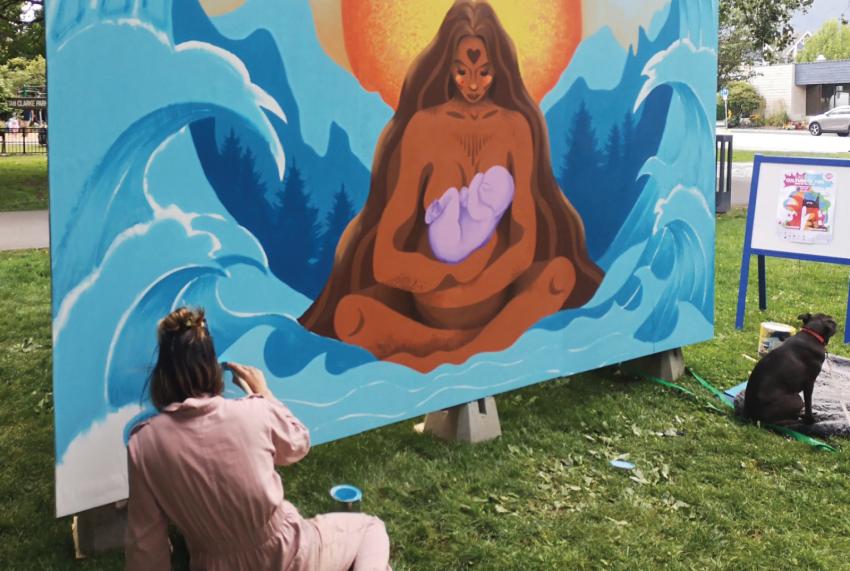 LJ Fiorita painted this mural in Stan Clarke Park during the 2024 Squamish Mural Walk Festival.