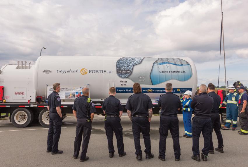 Firefighters from Delta Fire & Emergency Services at a live LNG demonstration in Delta, B.C.