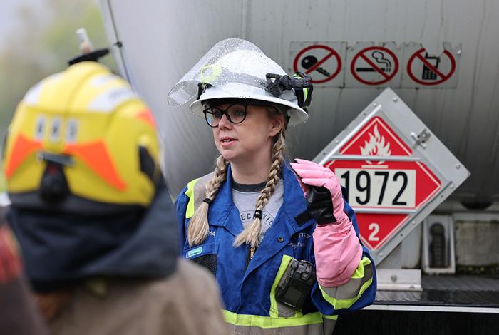 FortisBC LNG advisor, Samantha Leeson conducting a demonstration of the properties of LNG in Delta, B.C.