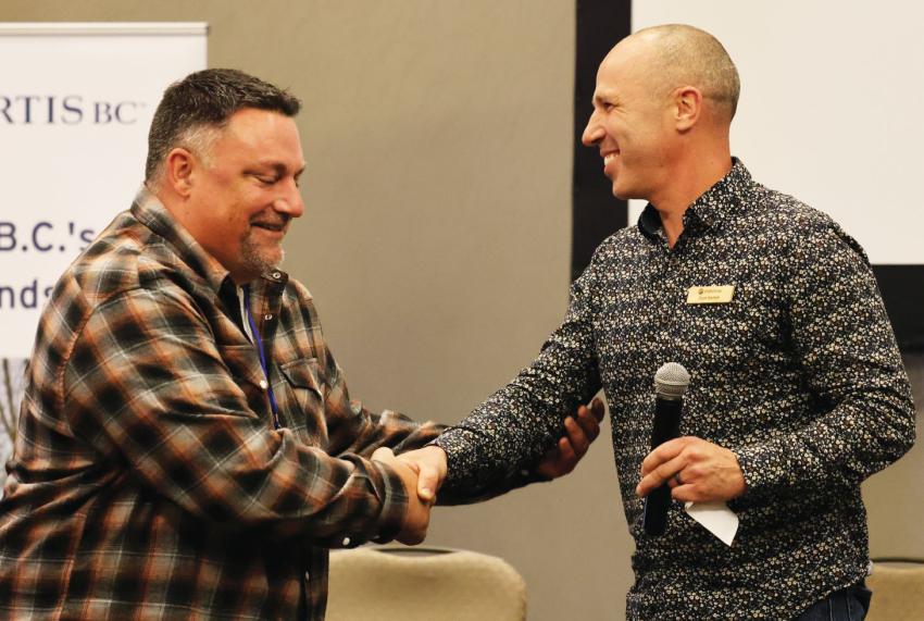 Chris Coyne and FortisBC’s Scott Bartlett, Project director, major projects, at a business engagement event connecting Indigenous businesses, economic development boards and local contractors.